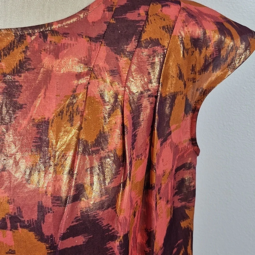 ETRO Womens Metallic Iridescent Golden Cap Sleeve Italian Lightweight Blouse Sm - Picture 3 of 12